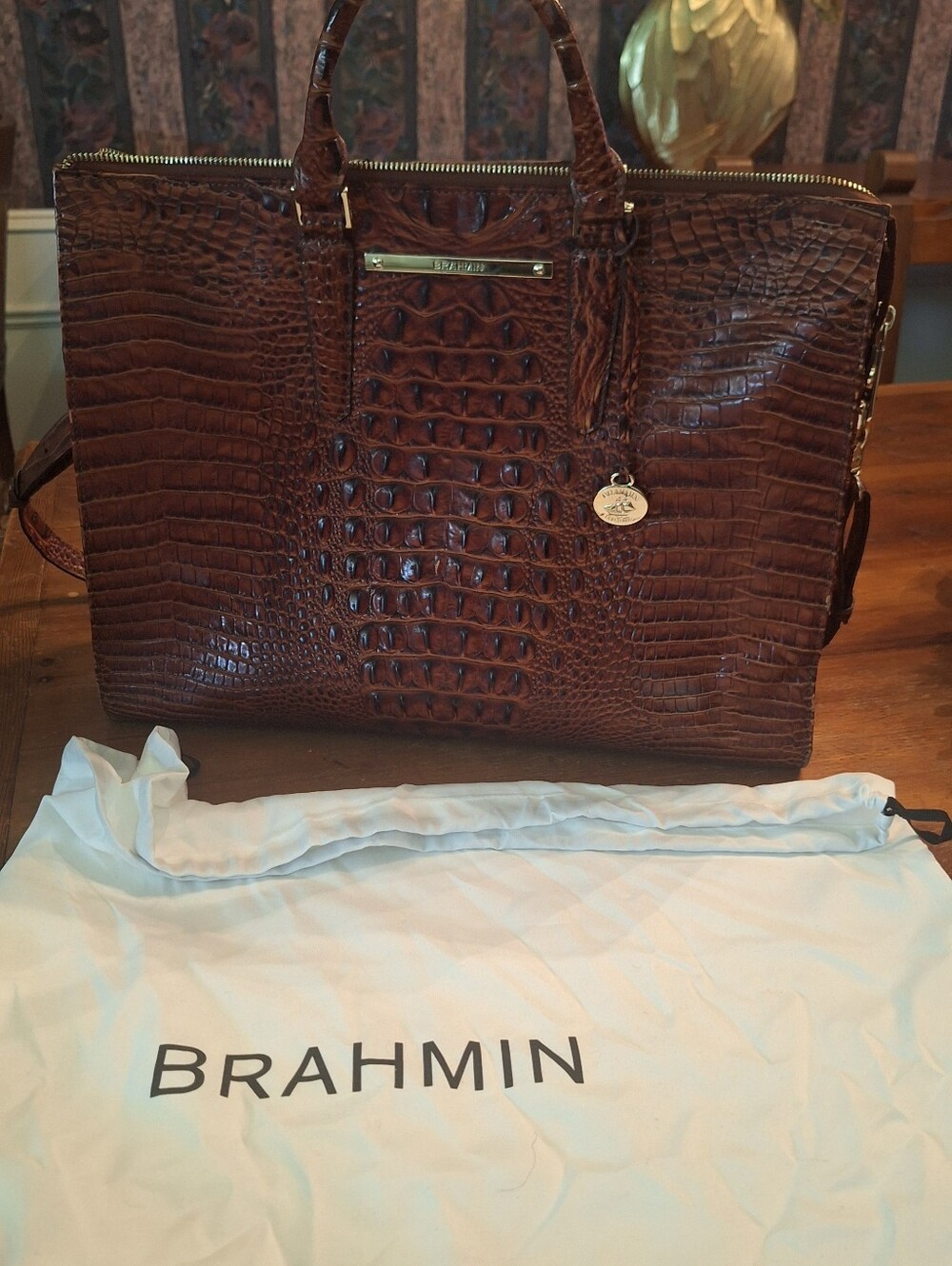 Brahmin Brown Croc-Embossed Leather Tote